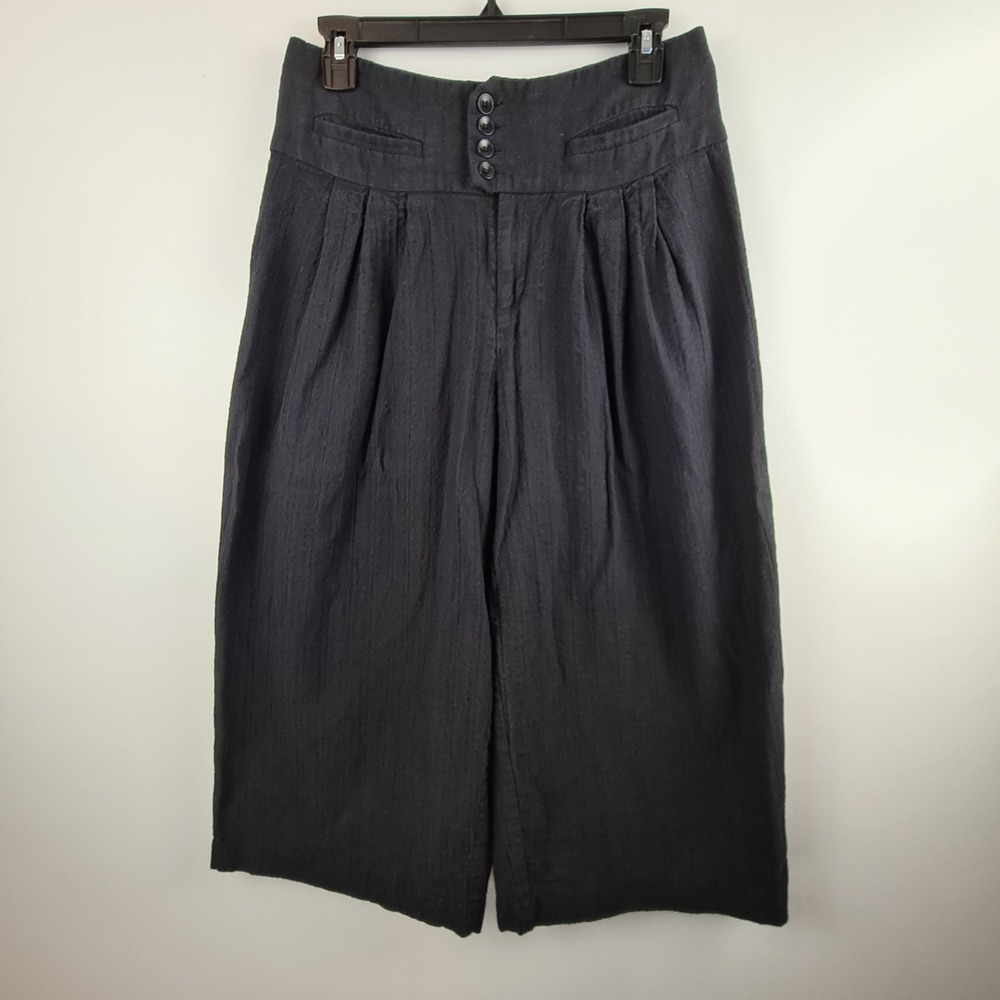 Cartonnier Anthropologie Black Linen Cotton Wide Leg Culotte Pants Size 6